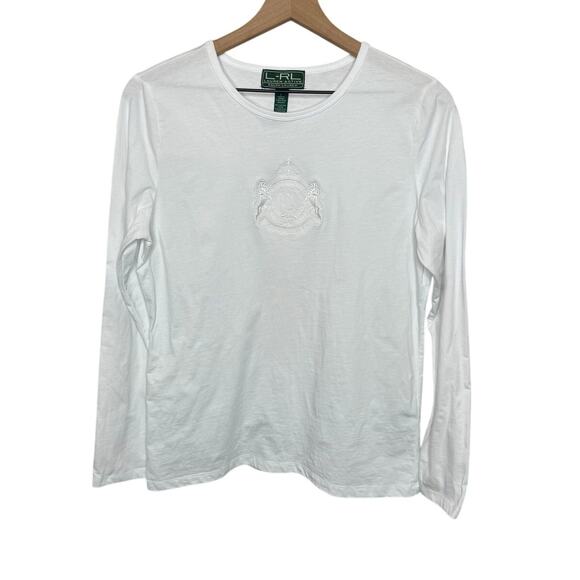 VTG 90s RALPH LAUREN ACTIVE Women's Large Crest Logo White Top Preppy Classic - Picture 1 of 13
